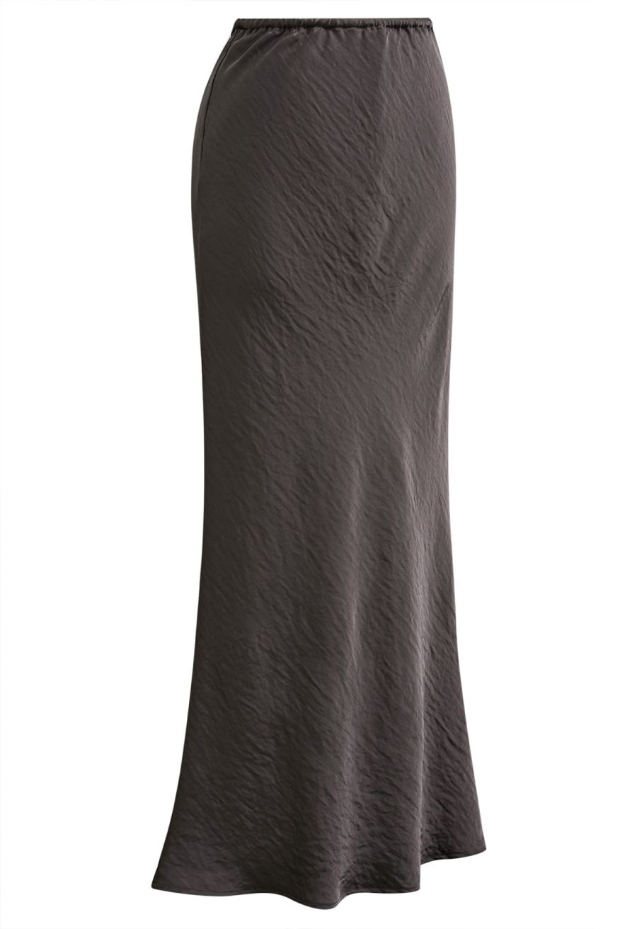 Texture Satin Drawstring Maxi Skirt in Smoke