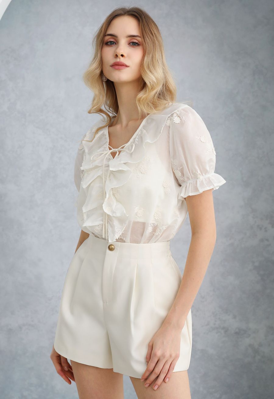 Golden Button Side Pocket Shorts in Cream
