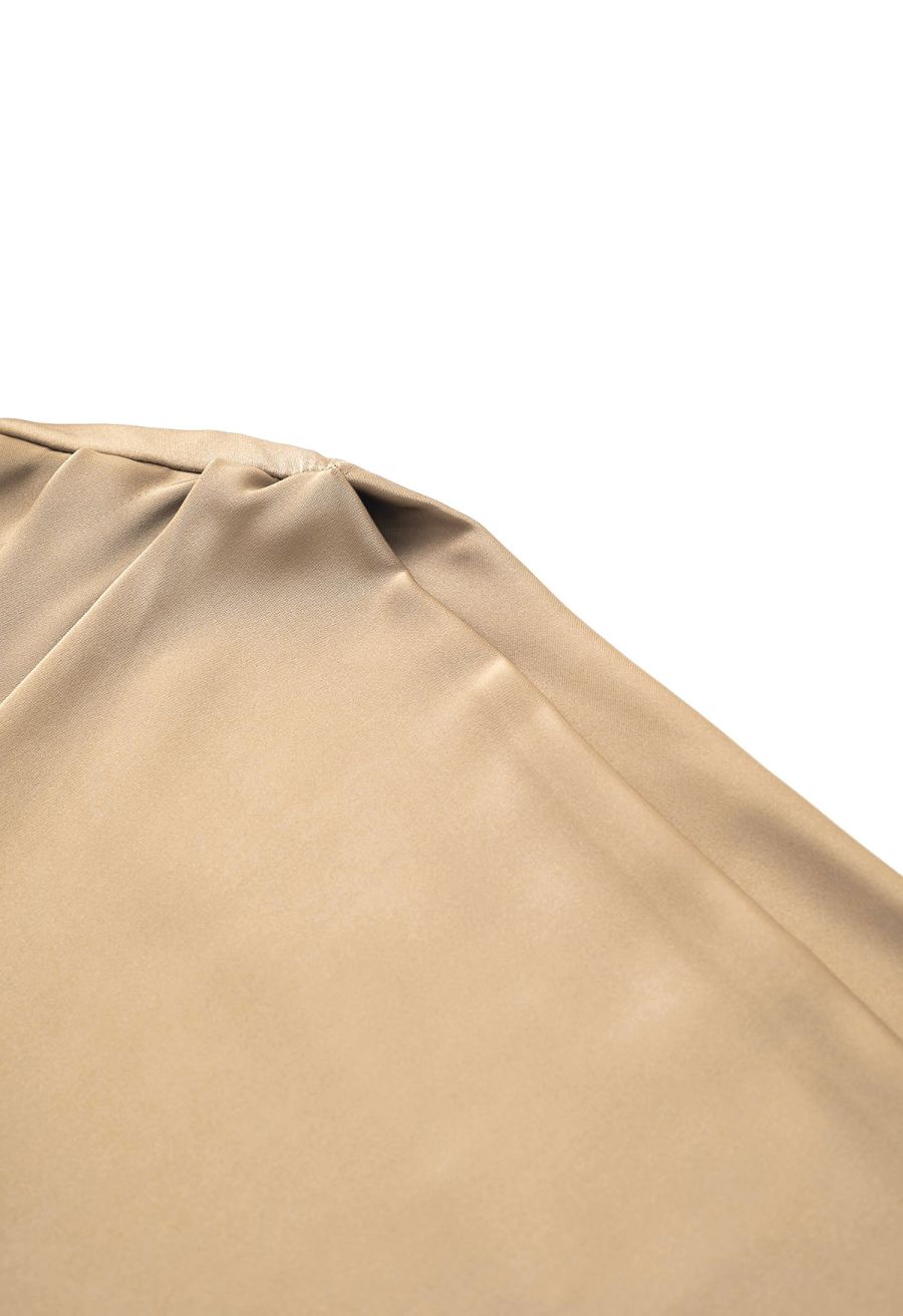 One-Shoulder Shirred Back Satin Top in Gold