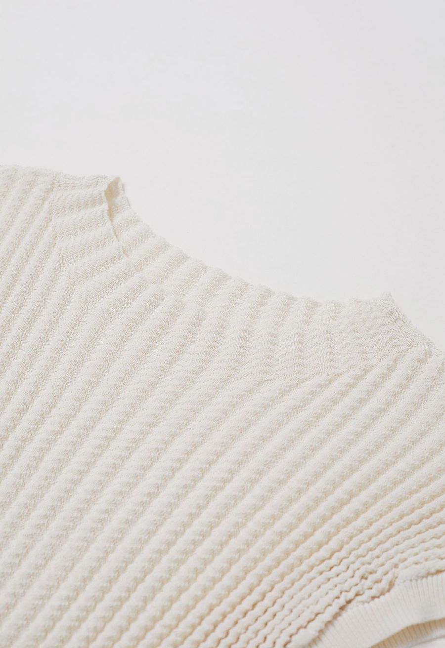 Ribbed Texture Cap Sleeves Top in Cream