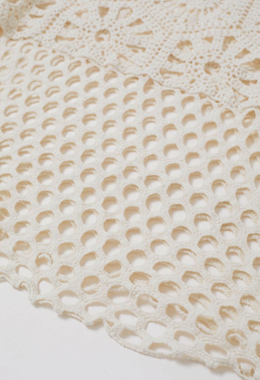 Bohemian Cutwork Crochet Maxi Skirt in Sand