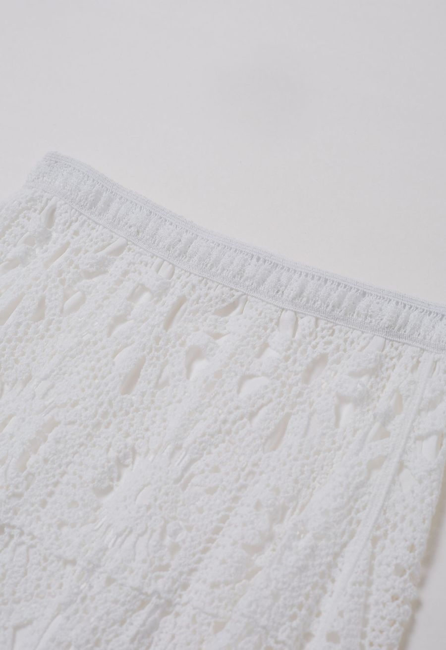 Bohemian Cutwork Crochet Maxi Skirt in White