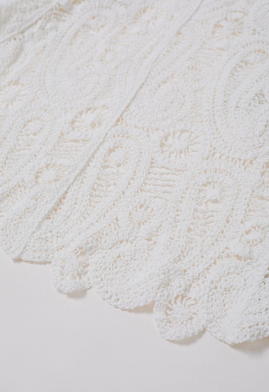 Paisley Cutwork Lace Asymmetric Hemline Skirt