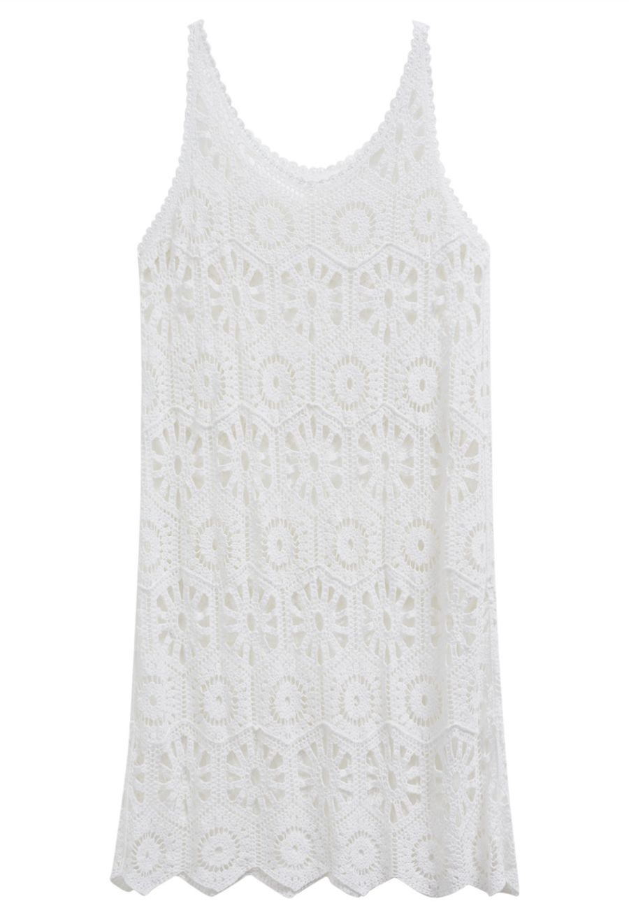 Bohemian Cutwork Crochet Cover-Up Dress in White