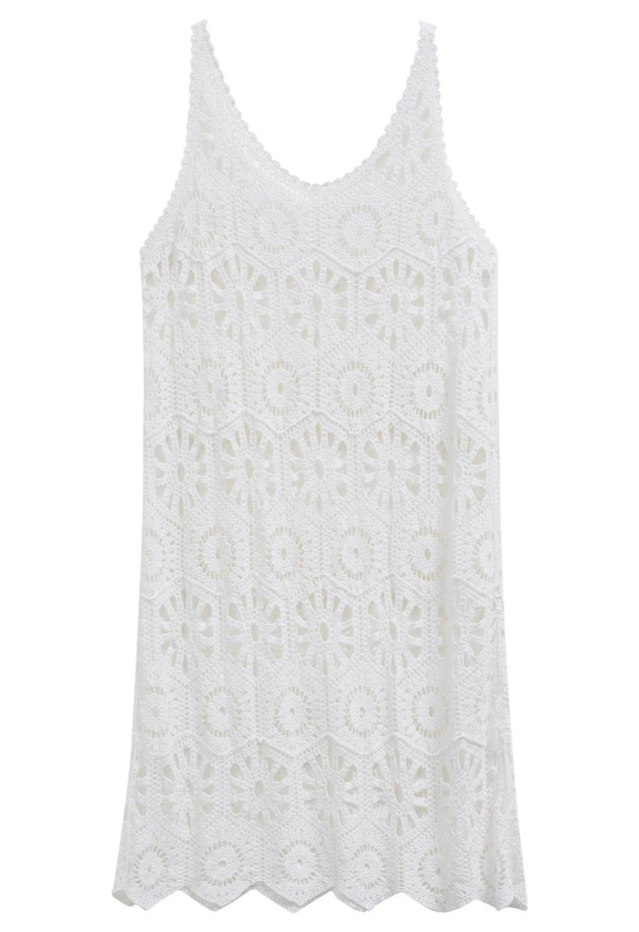 Bohemian Cutwork Crochet Cover-Up Dress in White