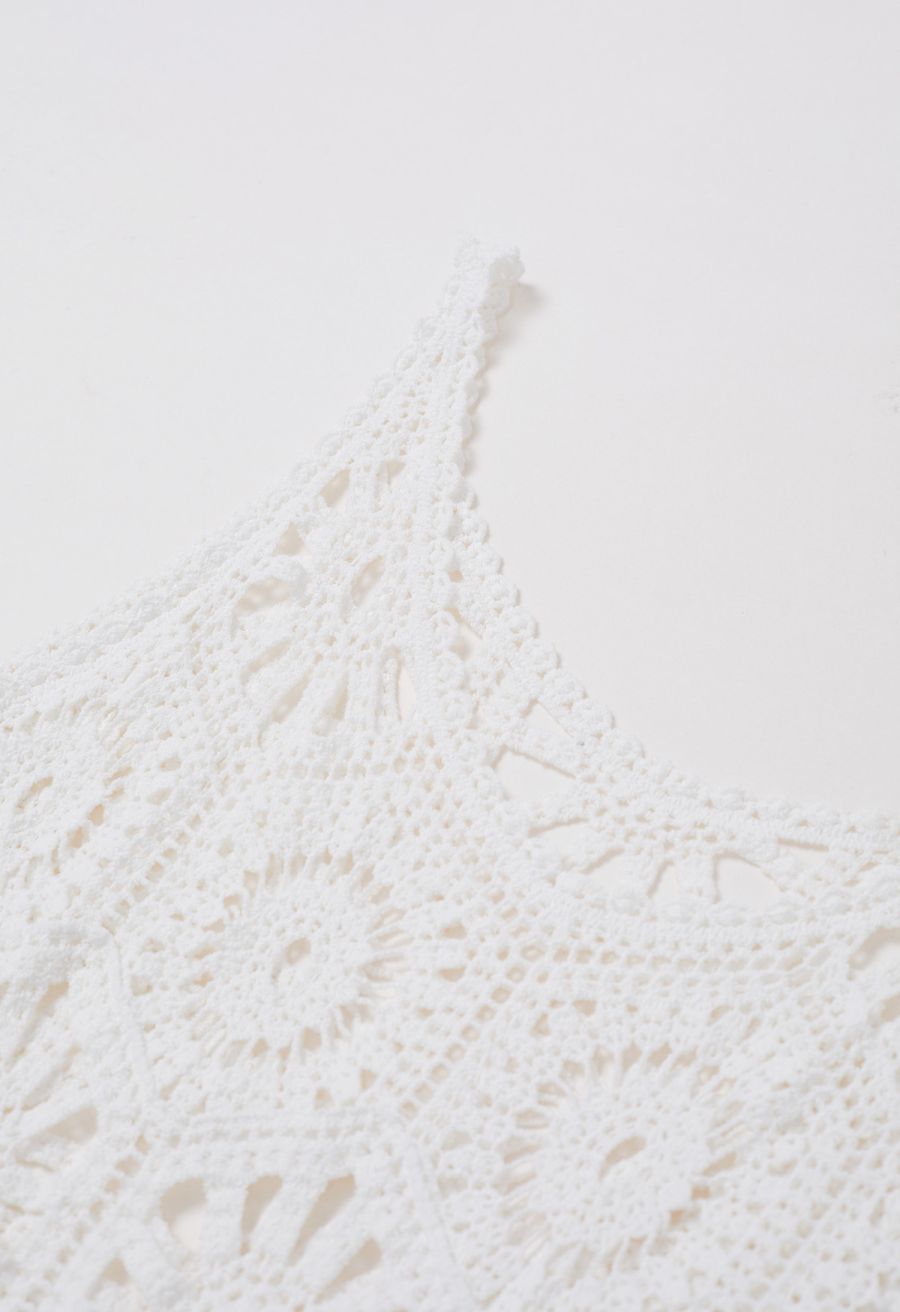 Bohemian Cutwork Crochet Cover-Up Dress in White