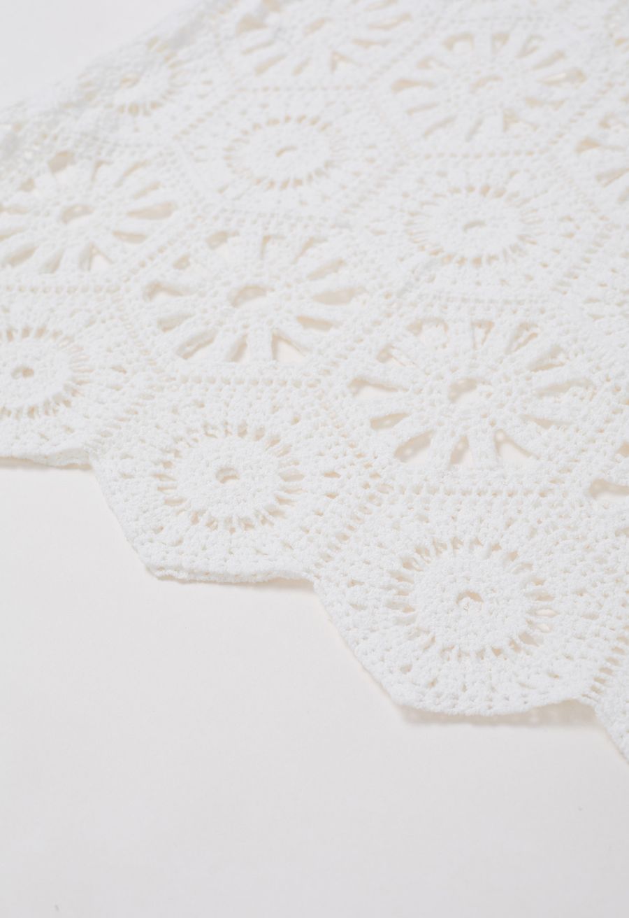 Bohemian Cutwork Crochet Cover-Up Dress in White