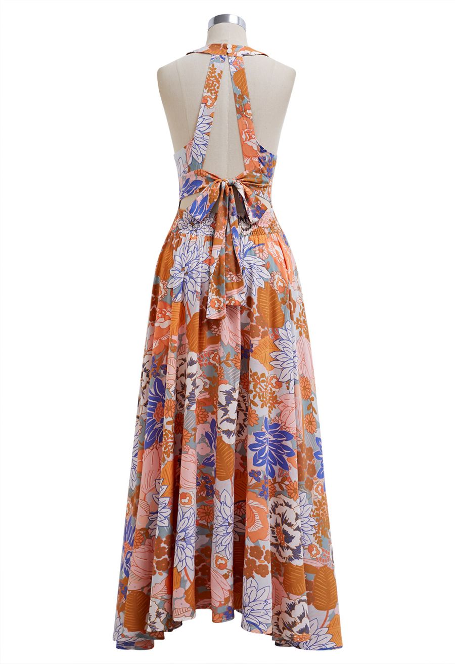 Vivid Blossom Tie-Back Maxi Dress
