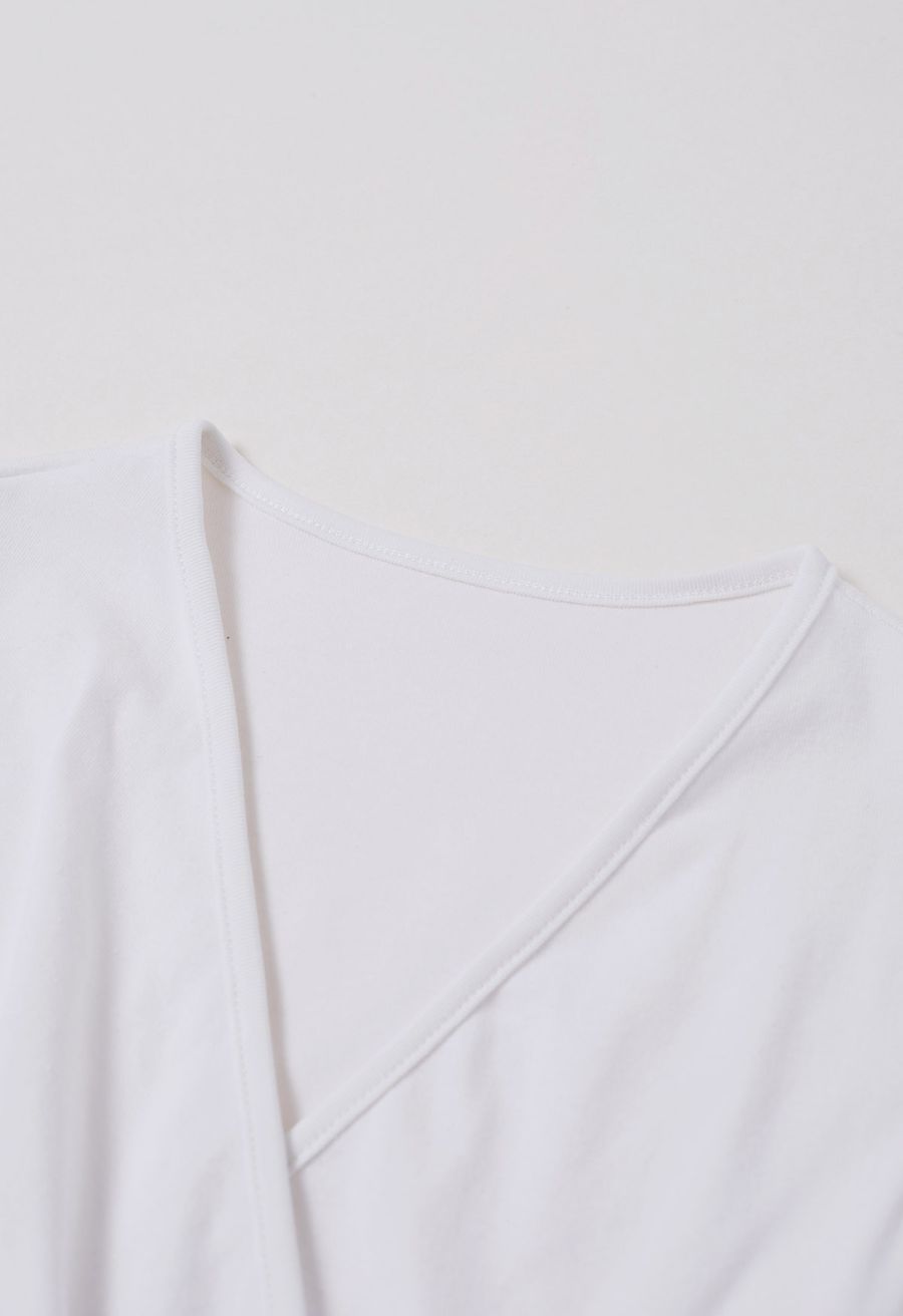 Faux-Wrap Sleeveless Cotton Top in White