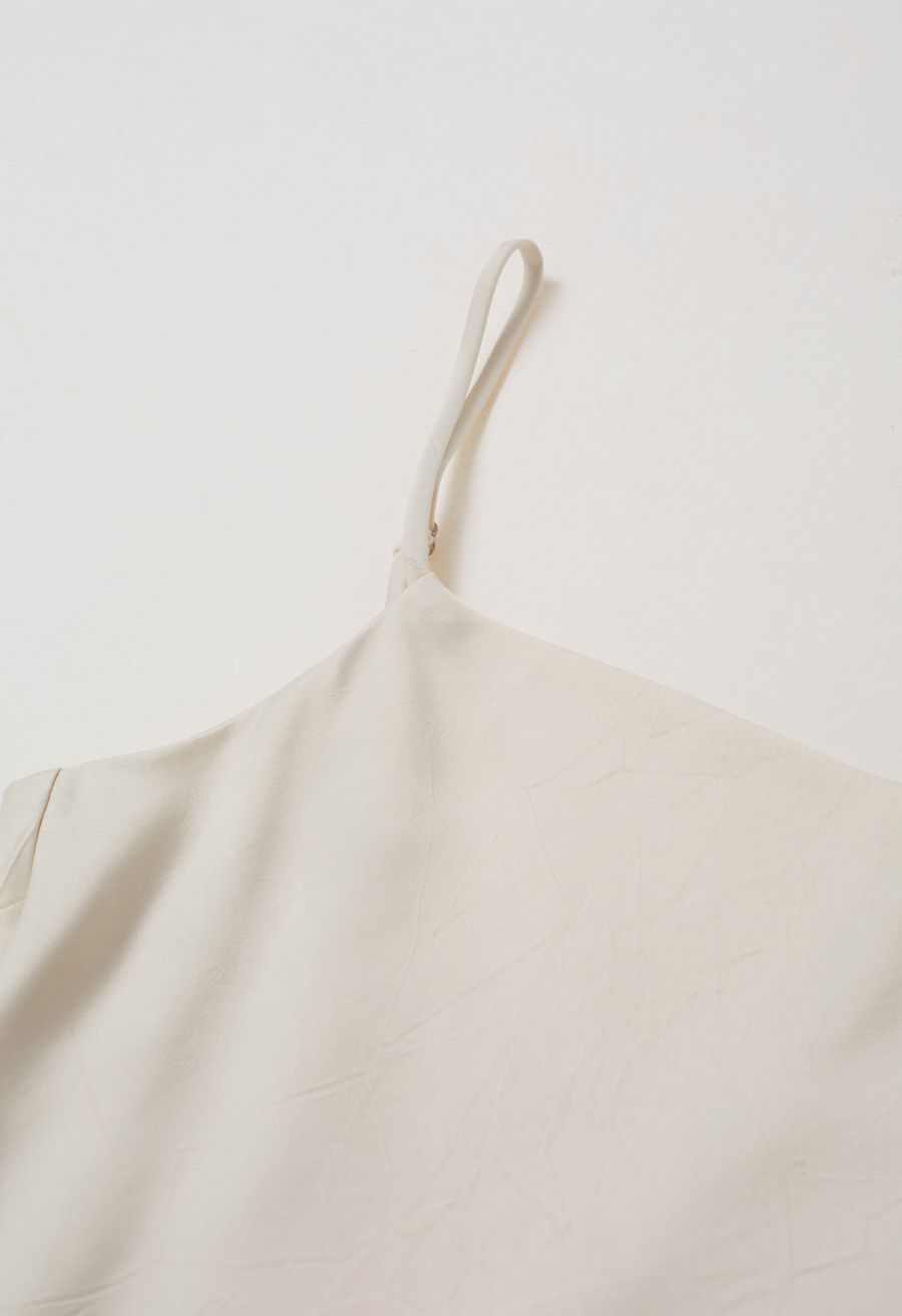 Drawstring Tie Open-Back Satin Cami Dress in Ivory