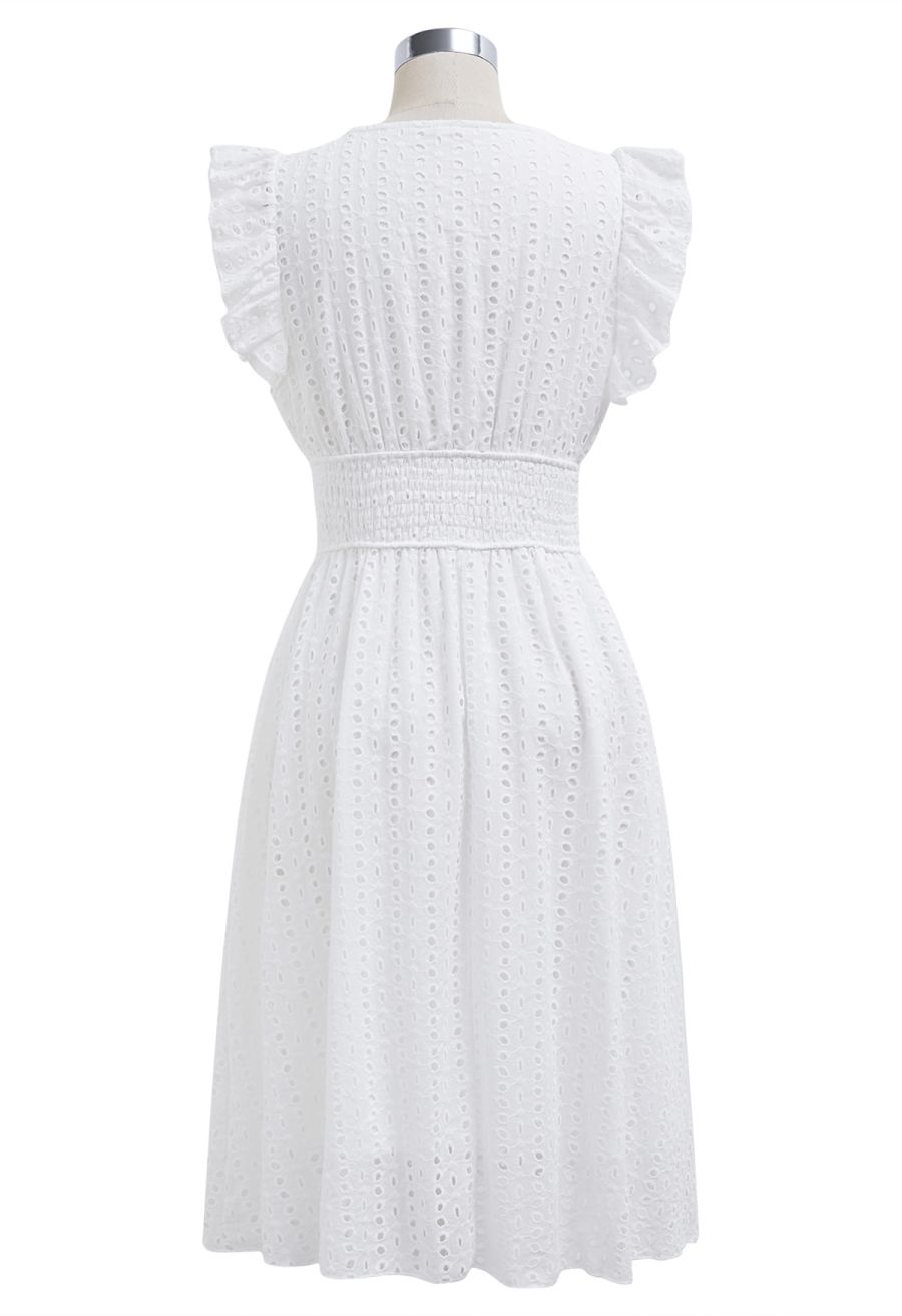 Eyelet Fantasy Faux-Wrap Midi Dress