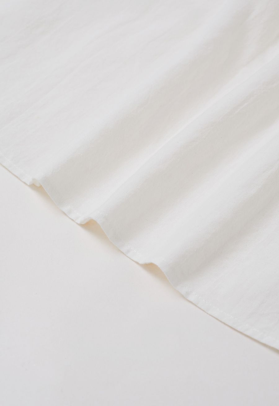 Buttoned Front Roll-Cuff Dolly Top in White
