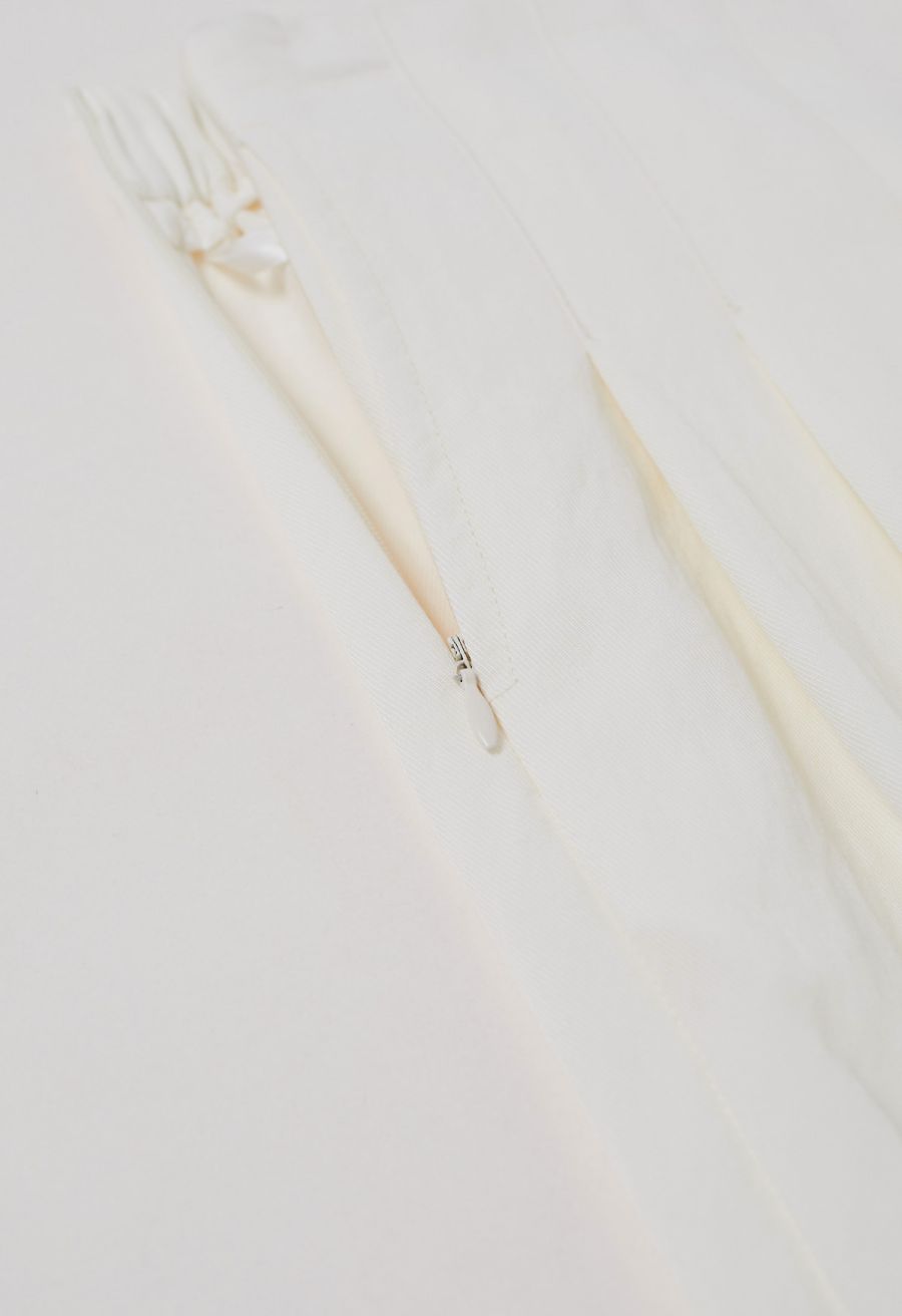 Wide Leg Roll-Hem Pleated Pants in Ivory