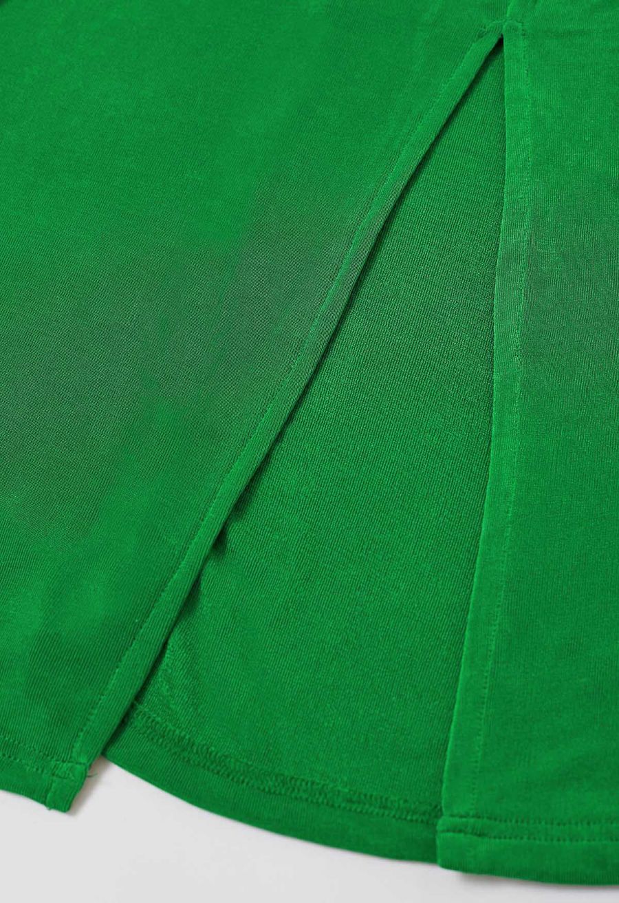 Cinched Waist Faux-Wrap Sheath Dress in Green