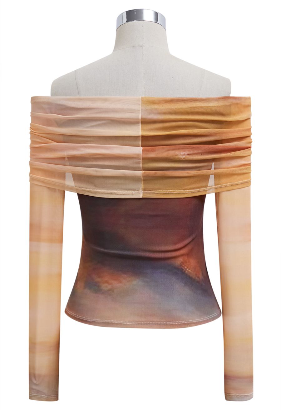 Gradient Tie Dye Off-Shoulder Mesh Top 