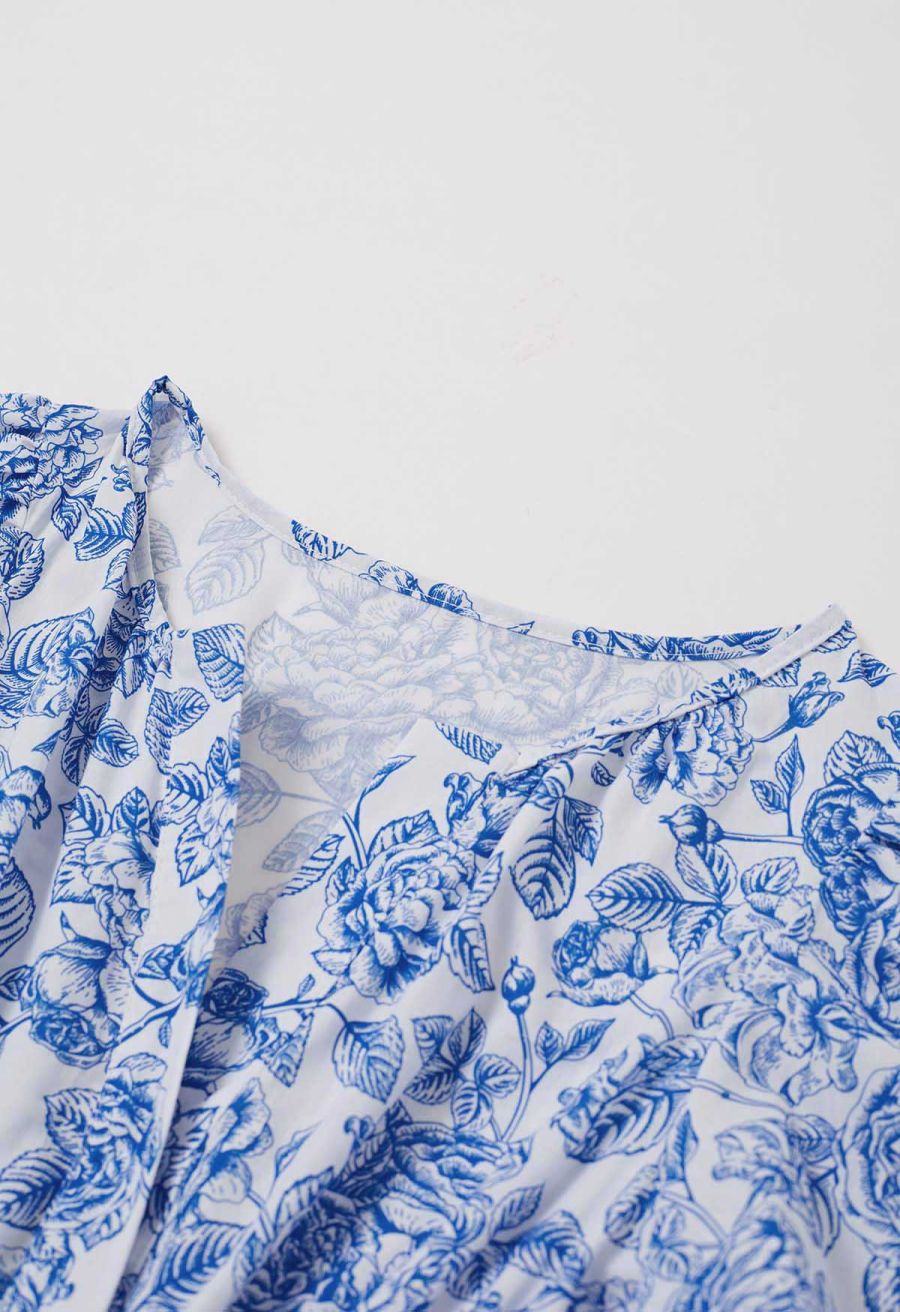 Ebullient Blue Flower Printed Maxi Dress
