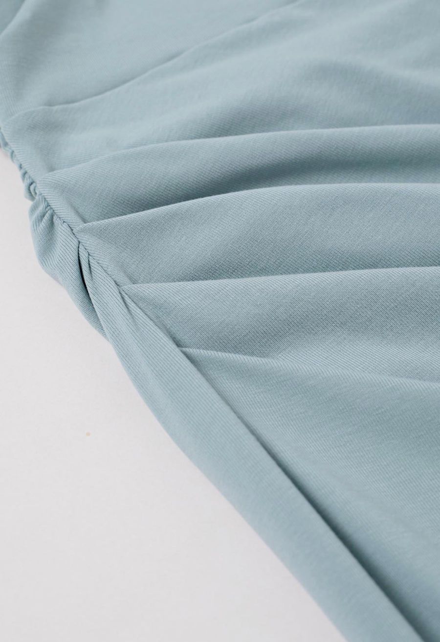 Crisscross Neck Ruched Mermaid Dress in Dusty Blue