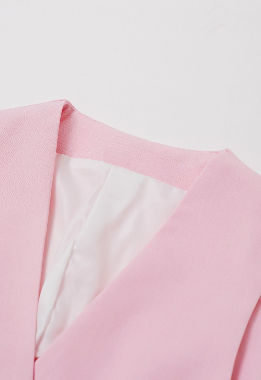 V-Neck Buttoned Down Linen-Blend Vest in Pink