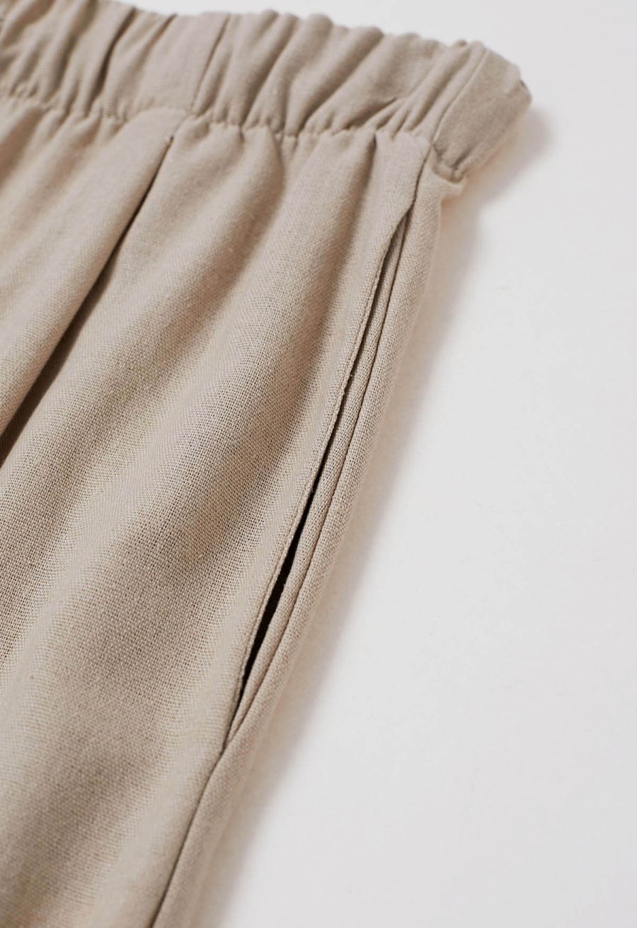 Comfort Linen-Blend Palazzo Pants in Khaki