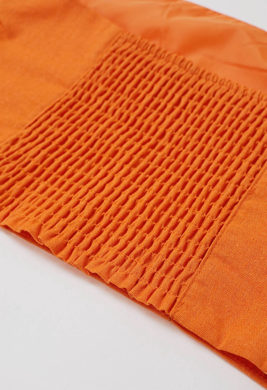 Criss-Cross Halter Pleat Crop Top in Orange