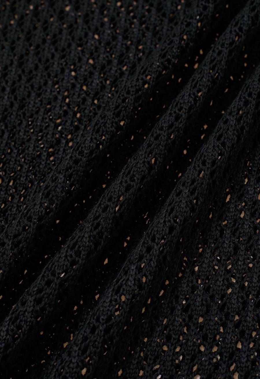 Open Back Bead Decor Crochet Cover-Up in Black