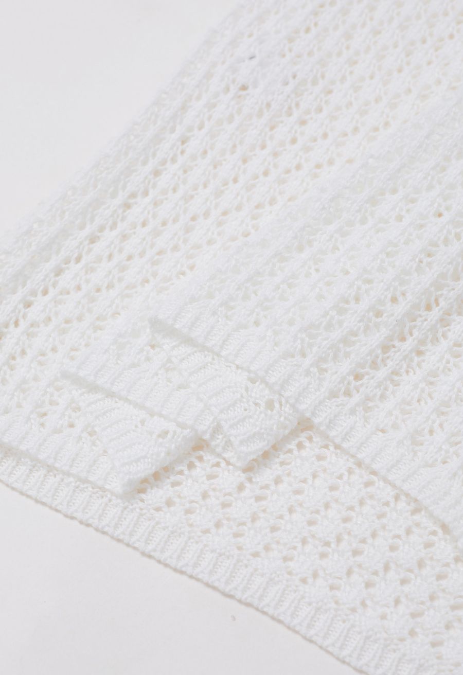 Open Back Bead Decor Crochet Cover-Up in White