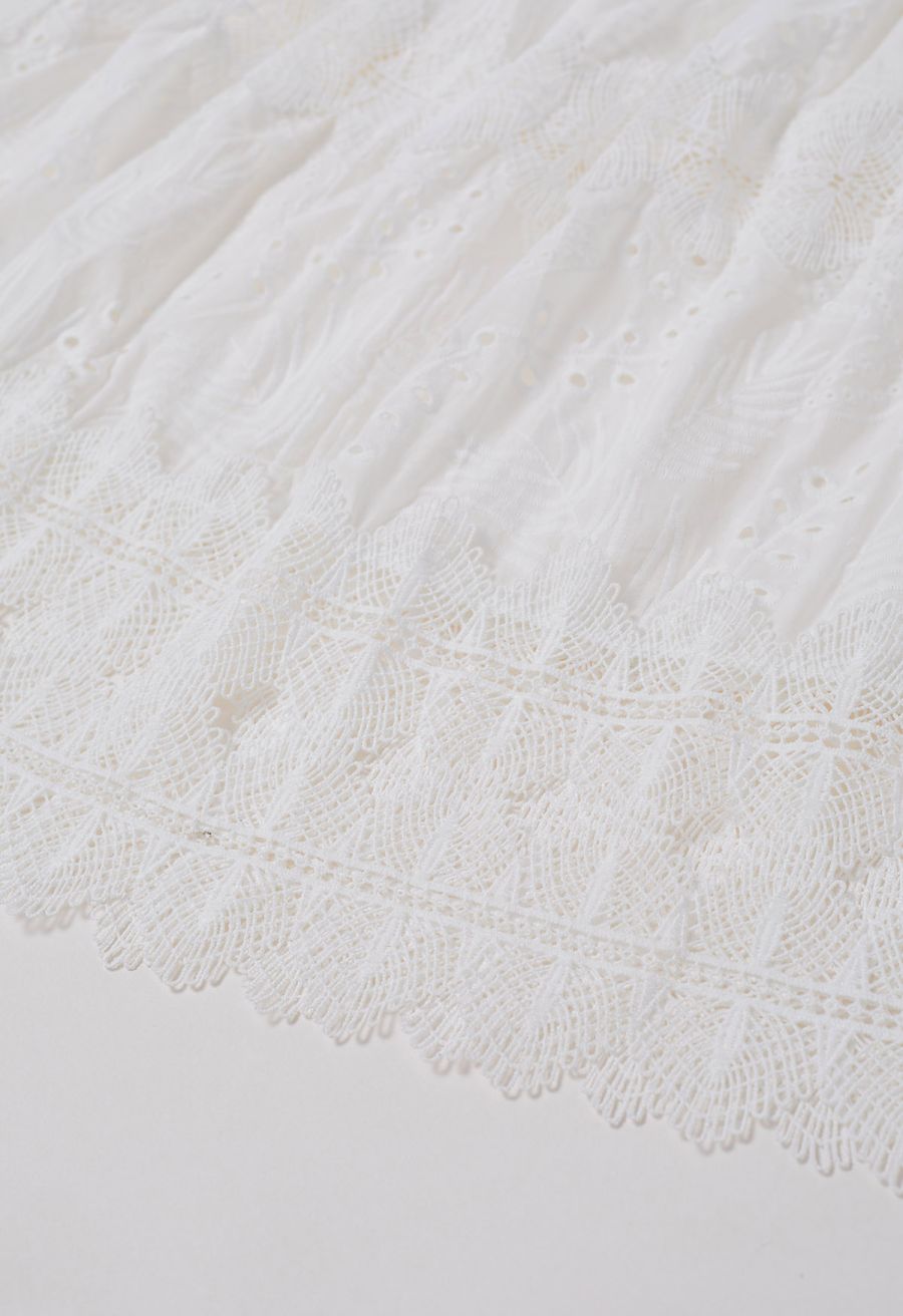 Leaves Eyelet Embroidered Lace Trim Cami Dress in White