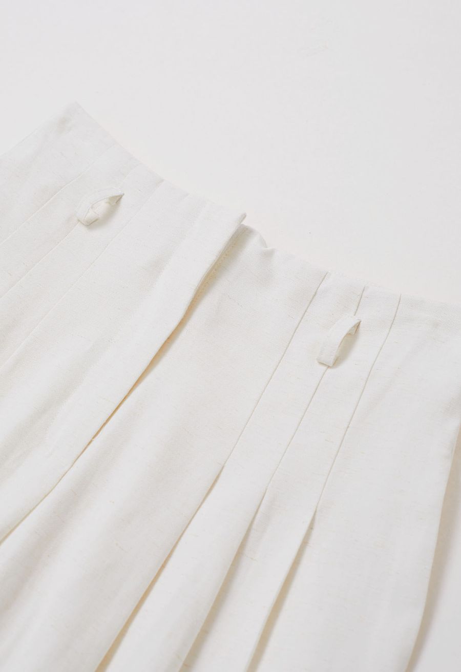 Old-Fashioned Belt Linen-Blend Palazzo Pants in White