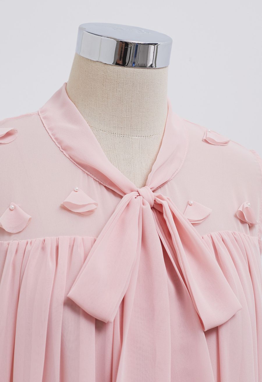 Pearly Petal Bowknot Chiffon Sleeveless Top in Pink