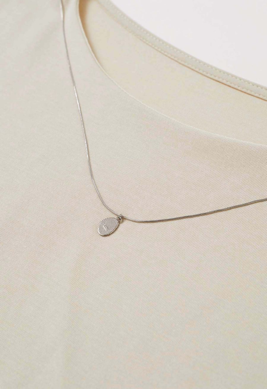 Decorative Necklace Side Pleat Cotton Top in Sand