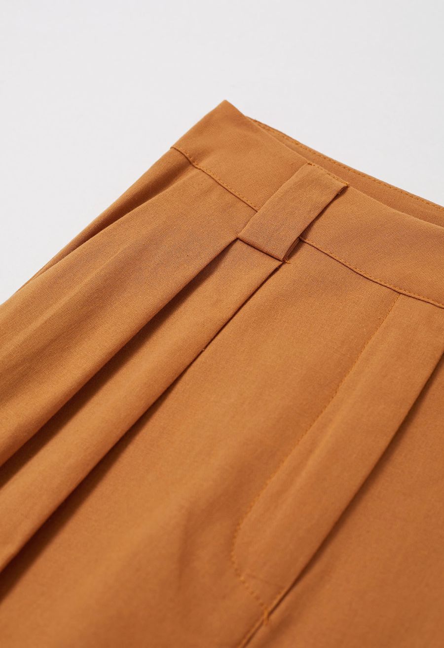 Linen-Blend Button Down Vest and Pants Set in Pumpkin