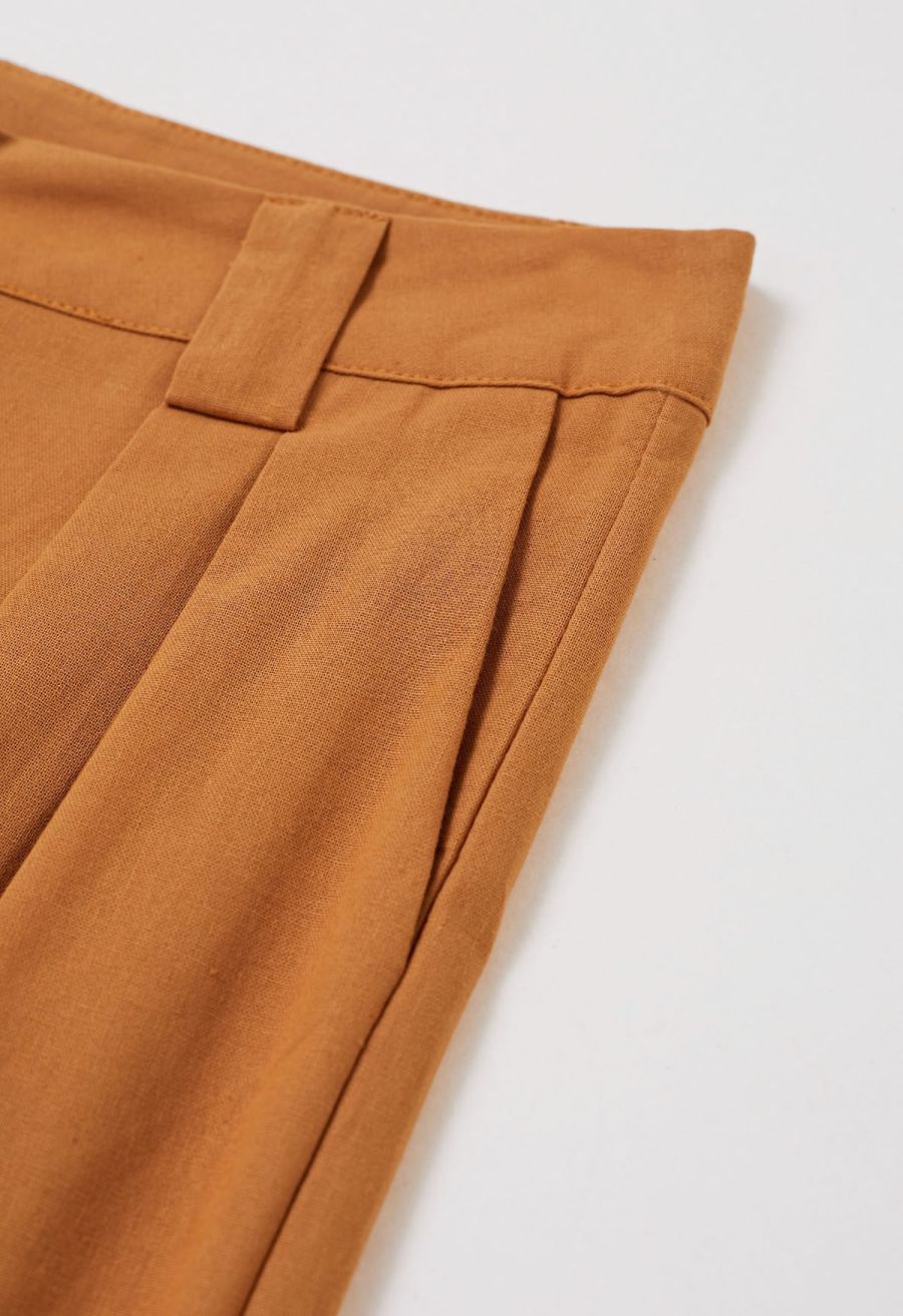 Linen-Blend Button Down Vest and Pants Set in Pumpkin