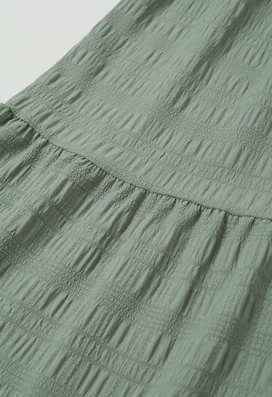 Cutwork Sleeve Shirred Bodice Midi Dress in Sage