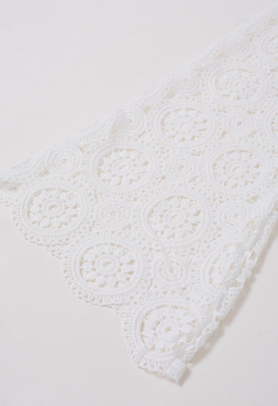 V-Neck Guipure Lace Flare Sleeve Cover-Up Dress in White