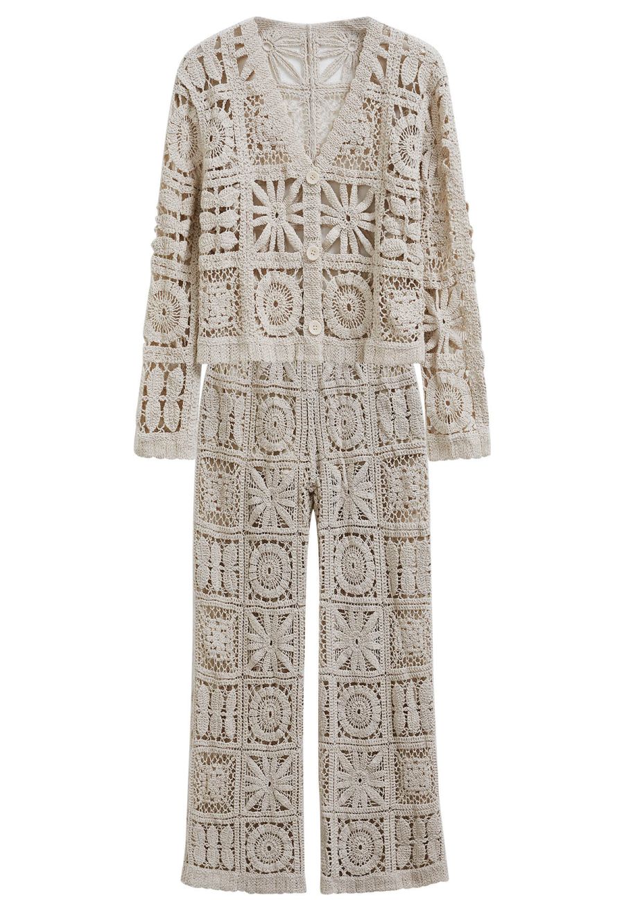 Flower Crochet Patchwork Straight Leg Pants