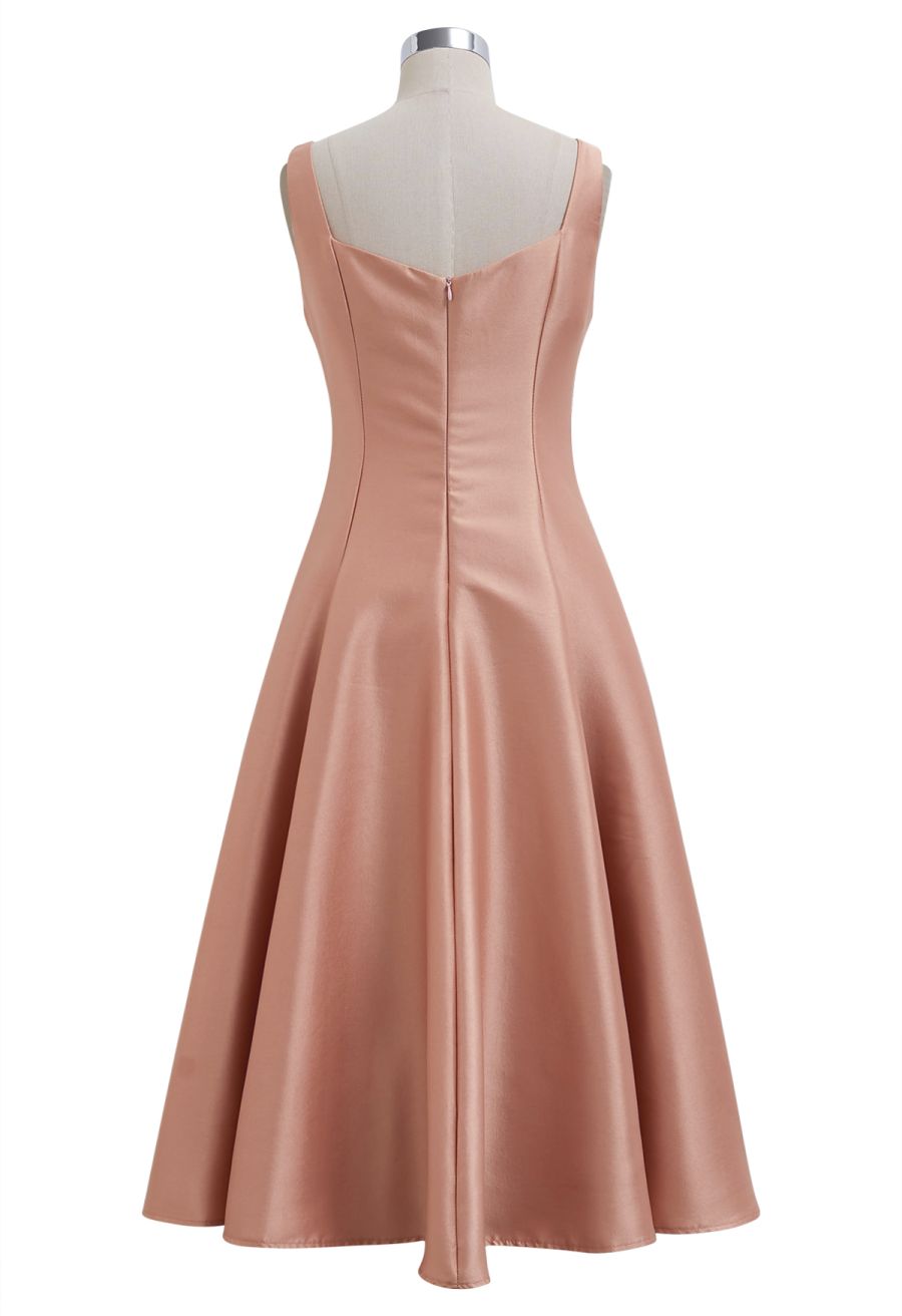 Polished Satin Flared Hem Cami Dress in Coral
