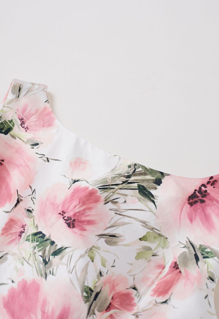 Graceful Blossom Sleeveless Midi Dress in White