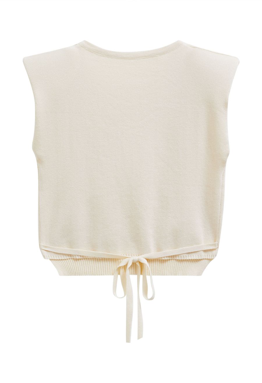 Tie-Back Sleeveless Rib Knit Top in Cream