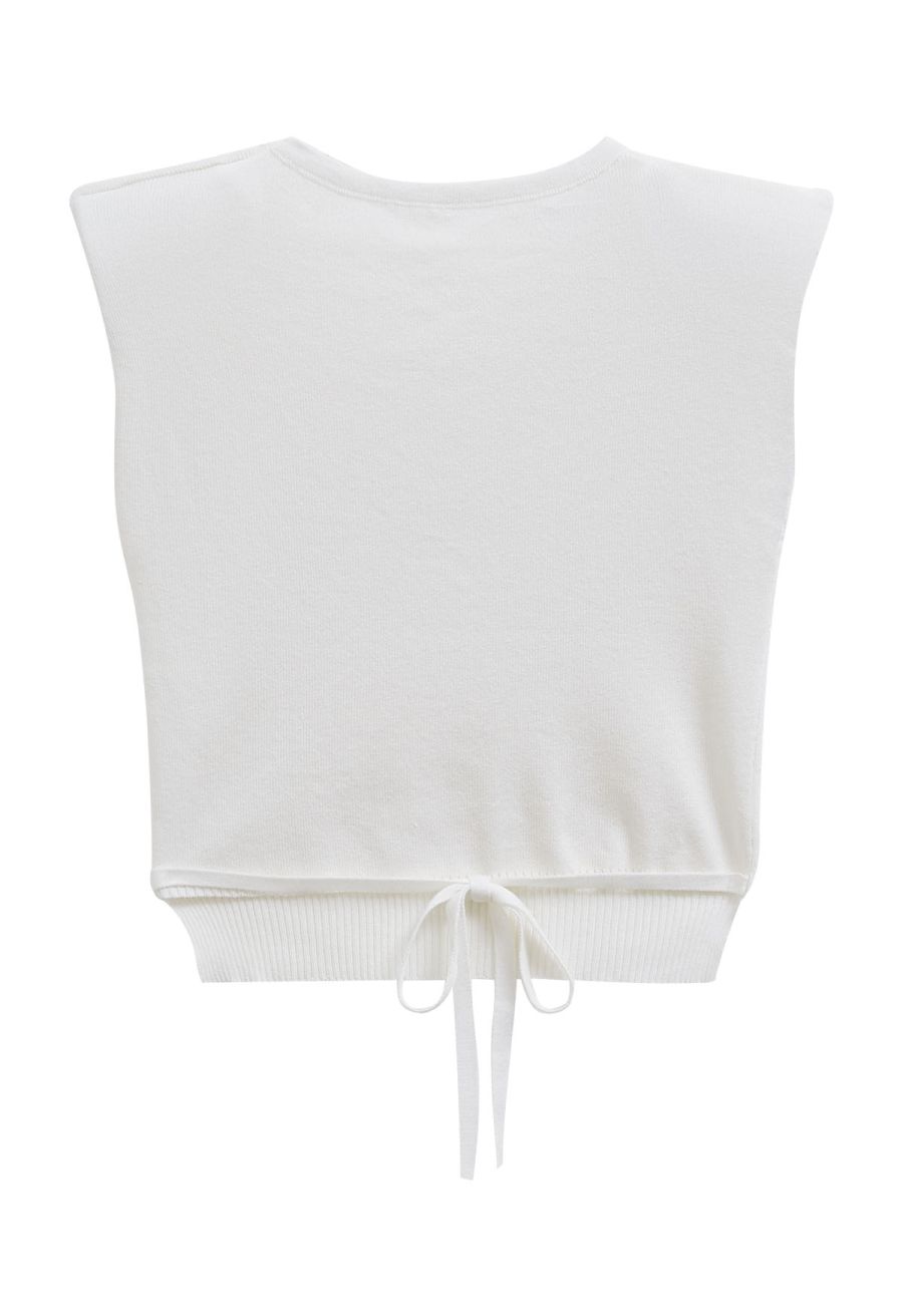 Tie-Back Sleeveless Rib Knit Top in White