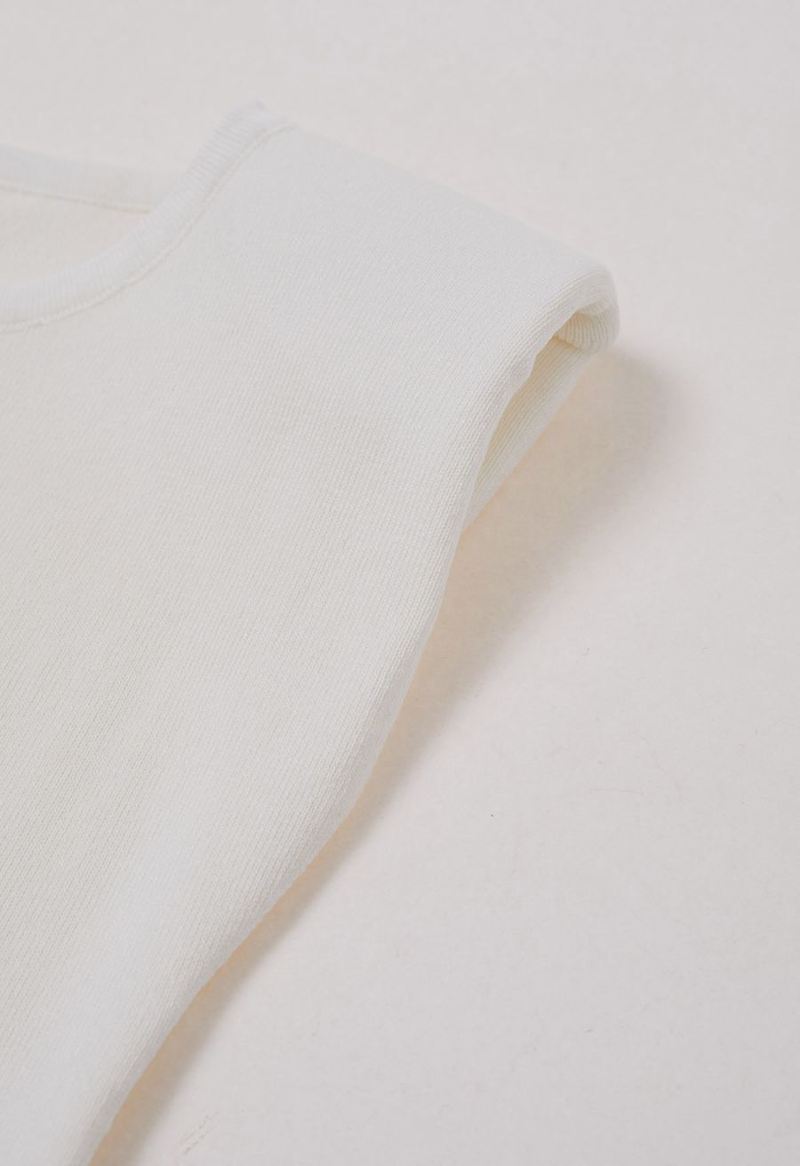Tie-Back Sleeveless Rib Knit Top in White