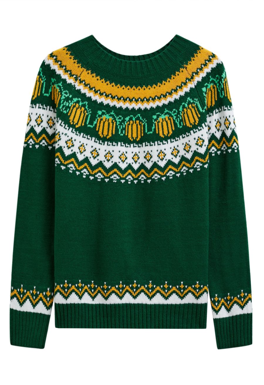 Pumpkin Delight Long Sleeves Knit Sweater in Green Halloween Costumes