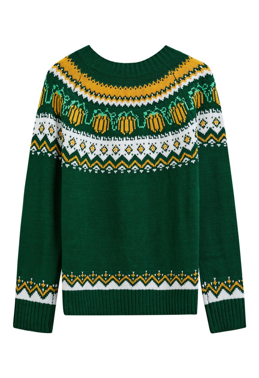 Pumpkin Delight Long Sleeves Knit Sweater in Green Halloween Costumes