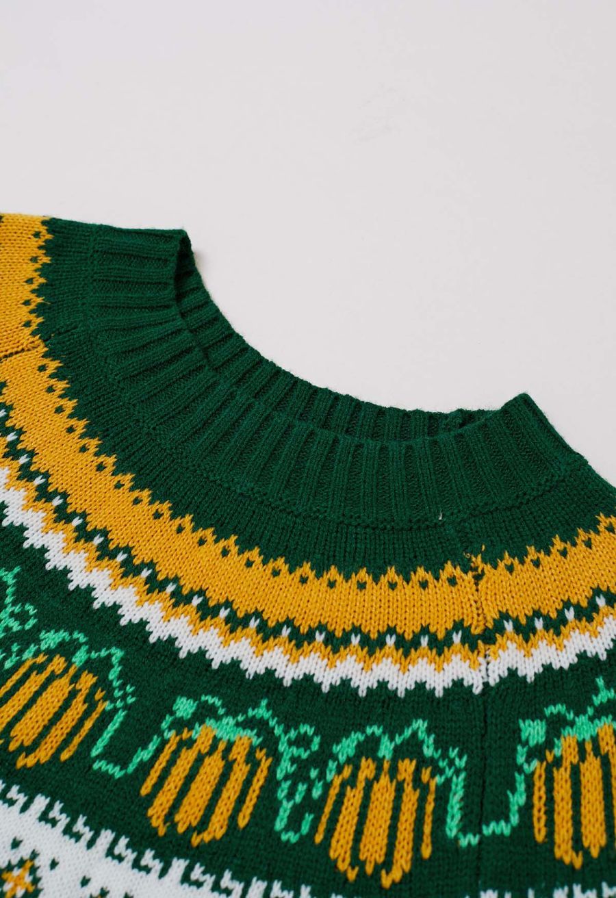 Pumpkin Delight Long Sleeves Knit Sweater in Green Halloween Costumes
