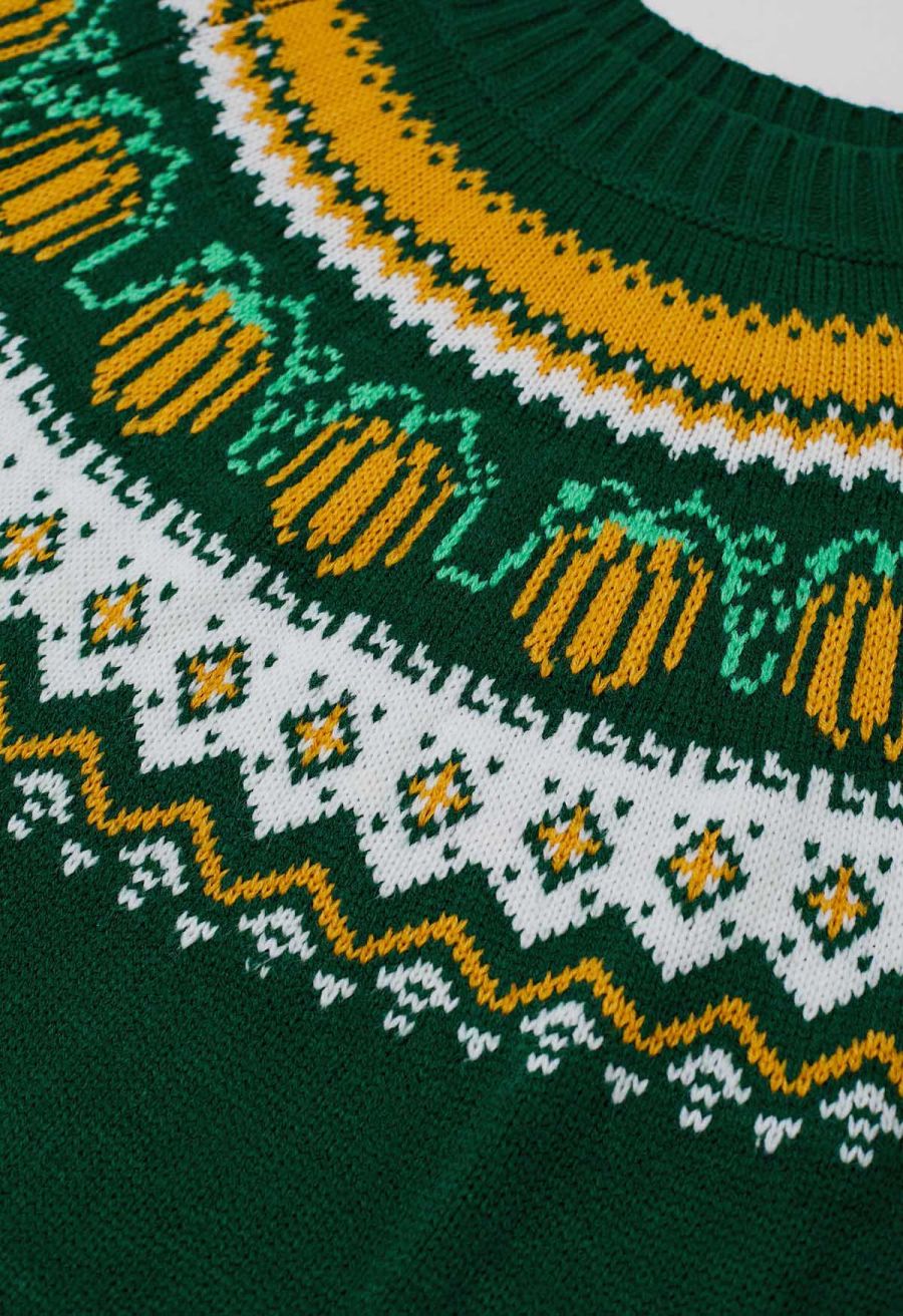 Pumpkin Delight Long Sleeves Knit Sweater in Green Halloween Costumes