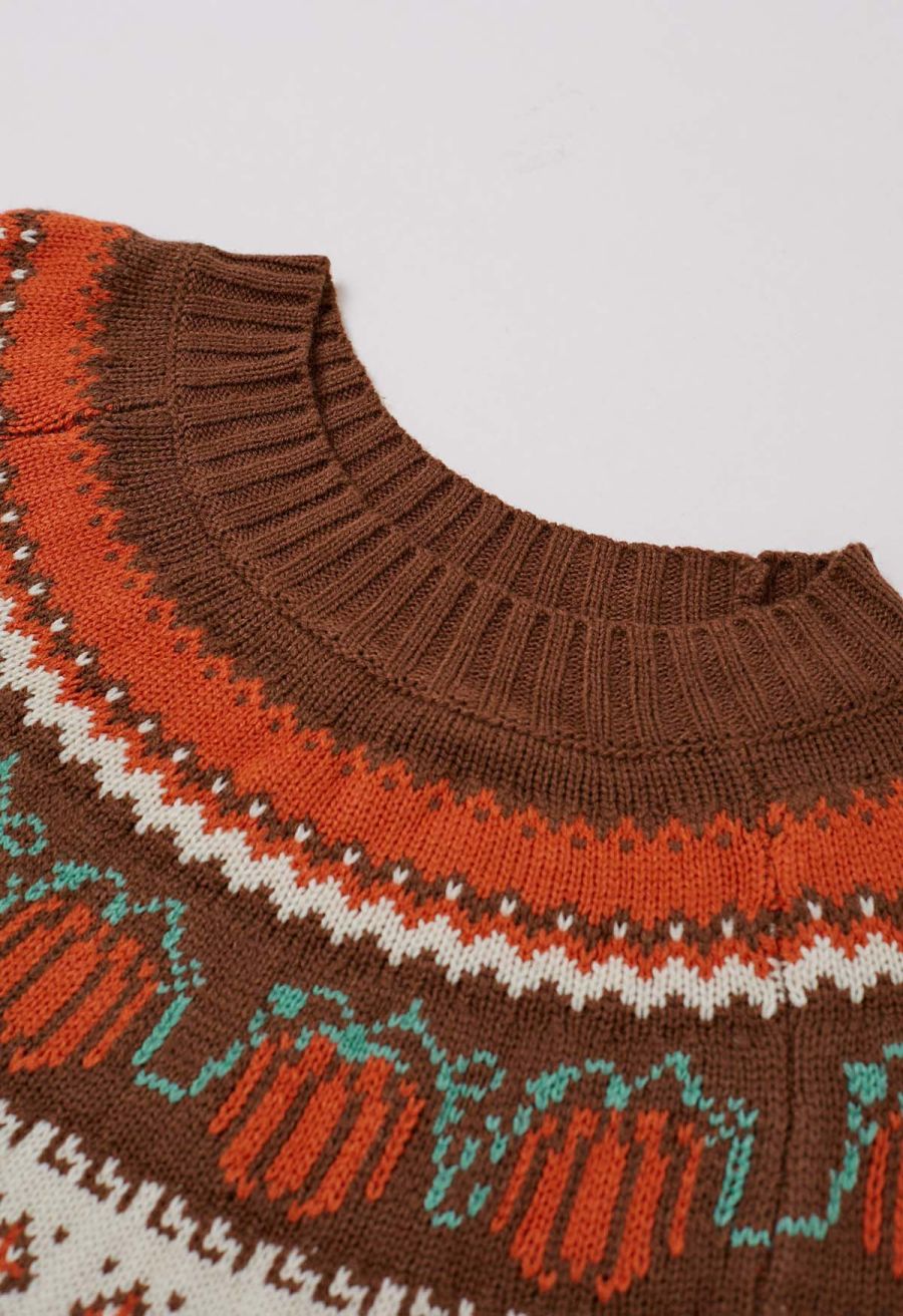 Pumpkin Delight Long Sleeves Knit Sweater in Brown Halloween Costumes
