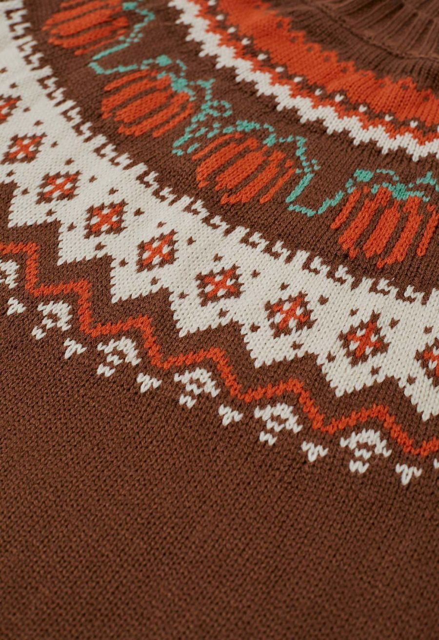 Pumpkin Delight Long Sleeves Knit Sweater in Brown Halloween Costumes