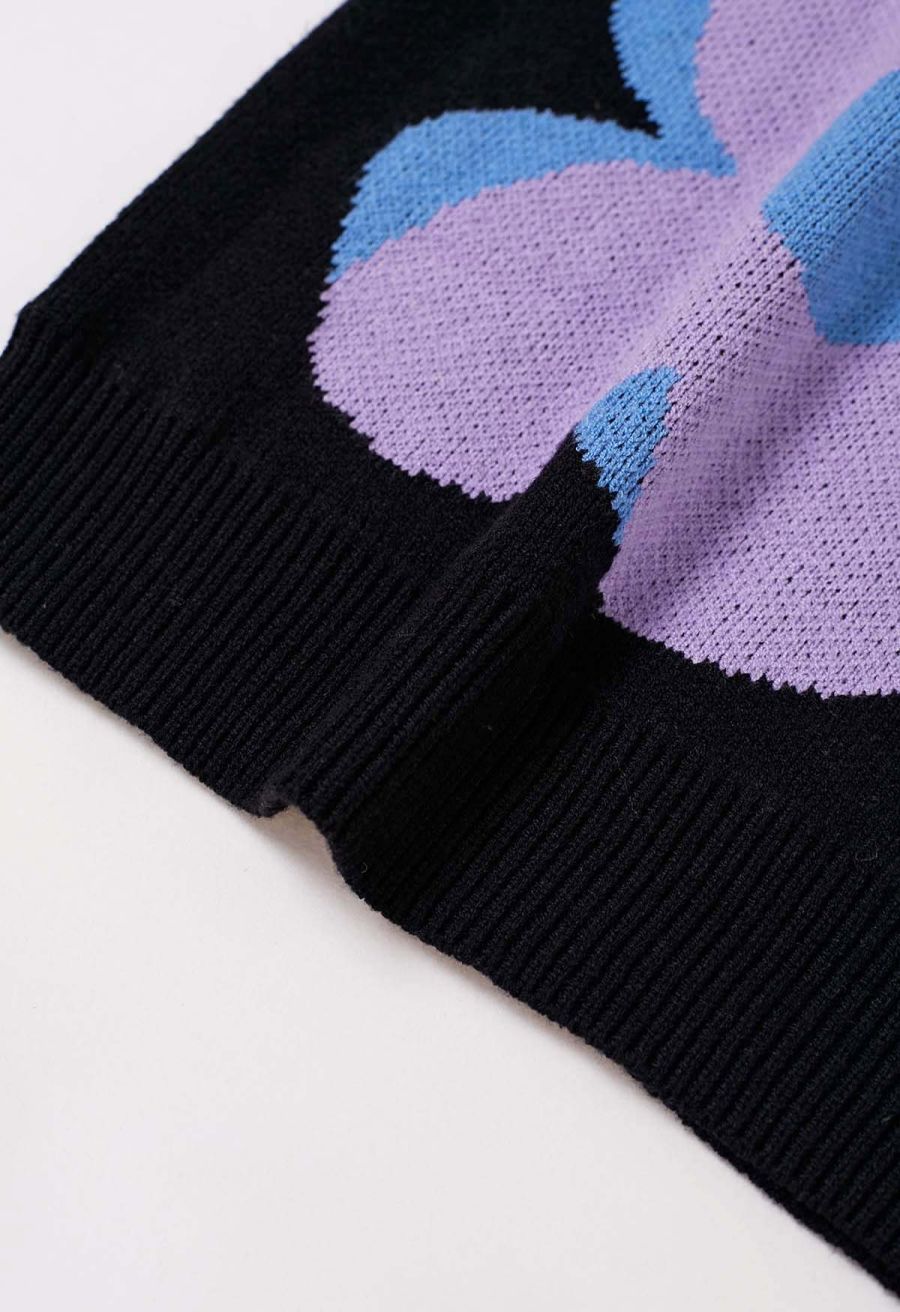 Flowering Day Jacquard Knit Sweater in Black