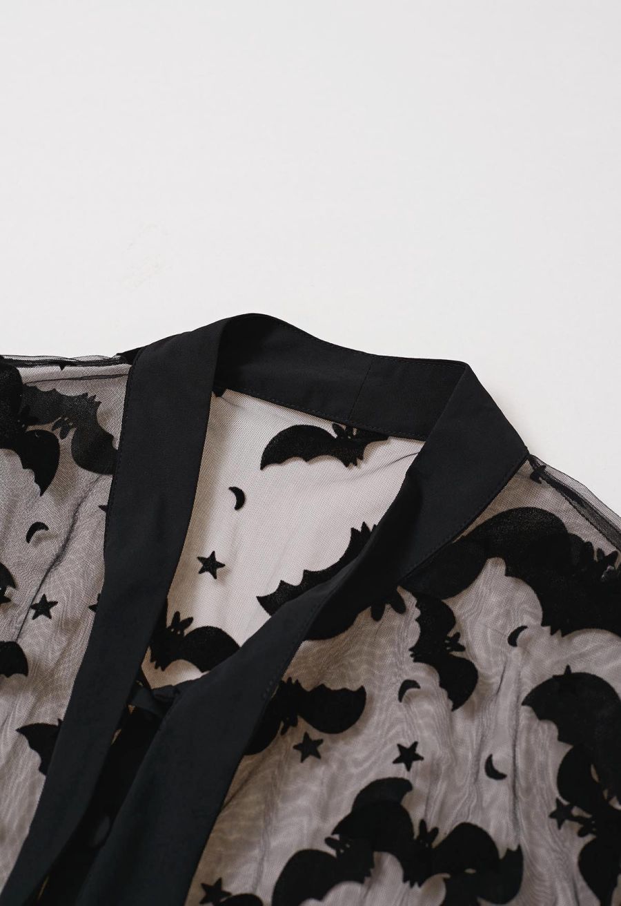 Velvet Bats Puff Sleeve Buttoned Mesh Shirt Halloween Costumes