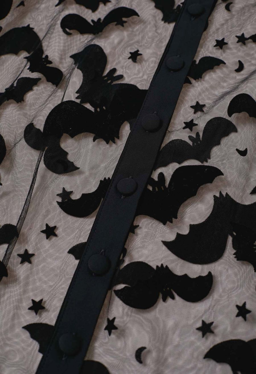 Velvet Bats Puff Sleeve Buttoned Mesh Shirt Halloween Costumes