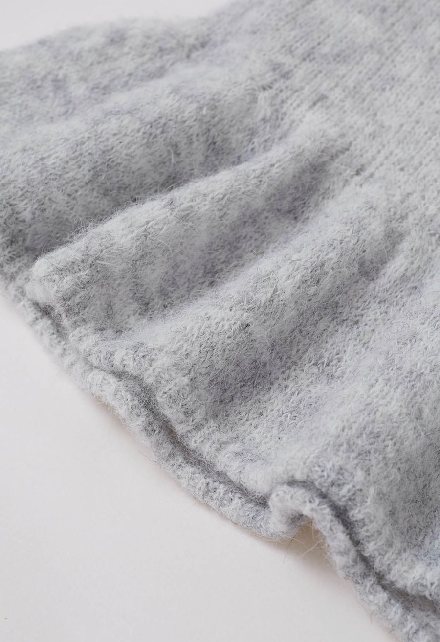 Peplum Flair Fuzzy Knit Top in Grey